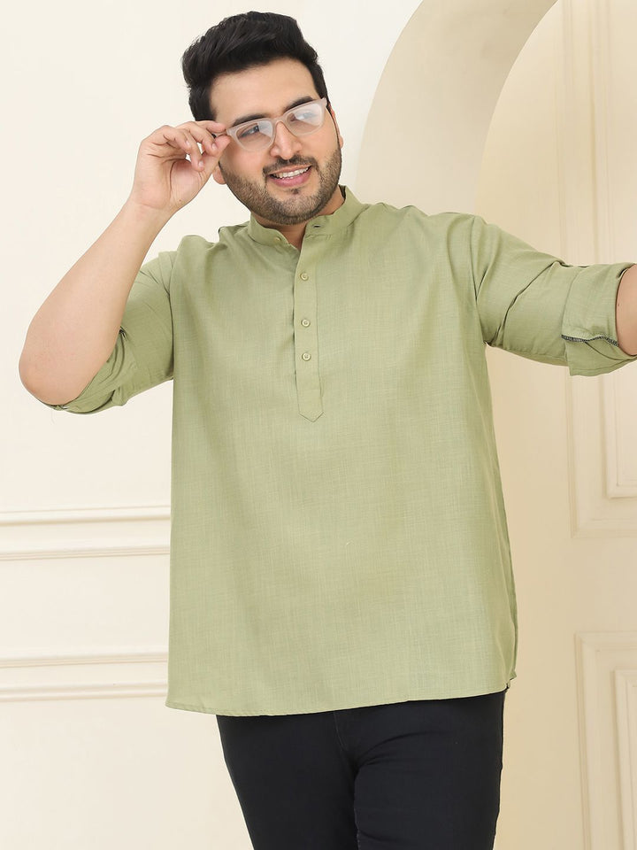 SOJANYA PLUS Size Men Green Solid Pastels Pure Cotton Kurta