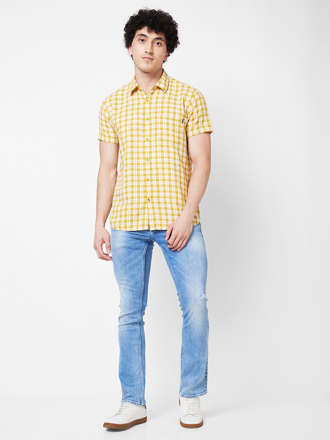 SPYKAR Gingham Checked Cotton Opaque Casual Shirt