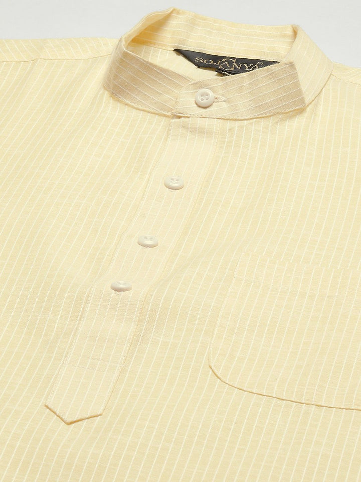 SOJANYA Men Yellow & Off White Pure Cotton Striped Kurta