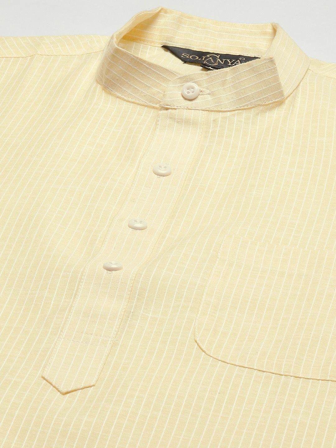 SOJANYA Men Yellow & Off White Pure Cotton Striped Kurta