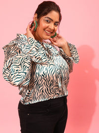 CURVY STREET Animal Printed Tie-Up Neck Top