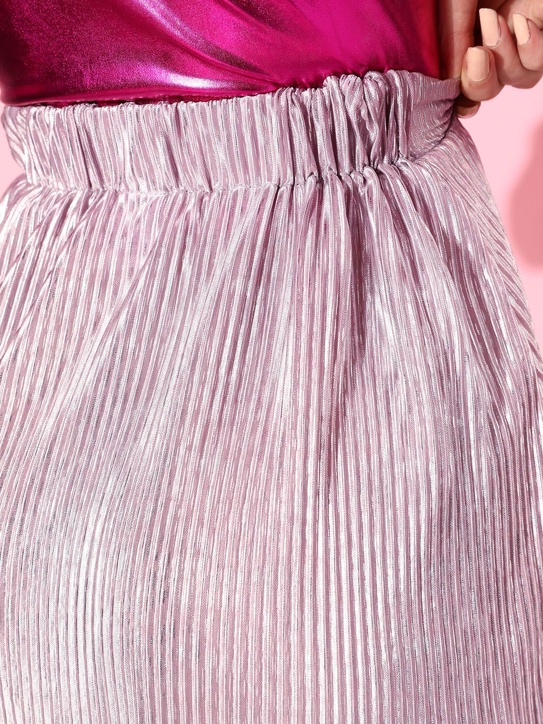 Athena Lavender A-Line Shimmery Accordion Pleated Skirt