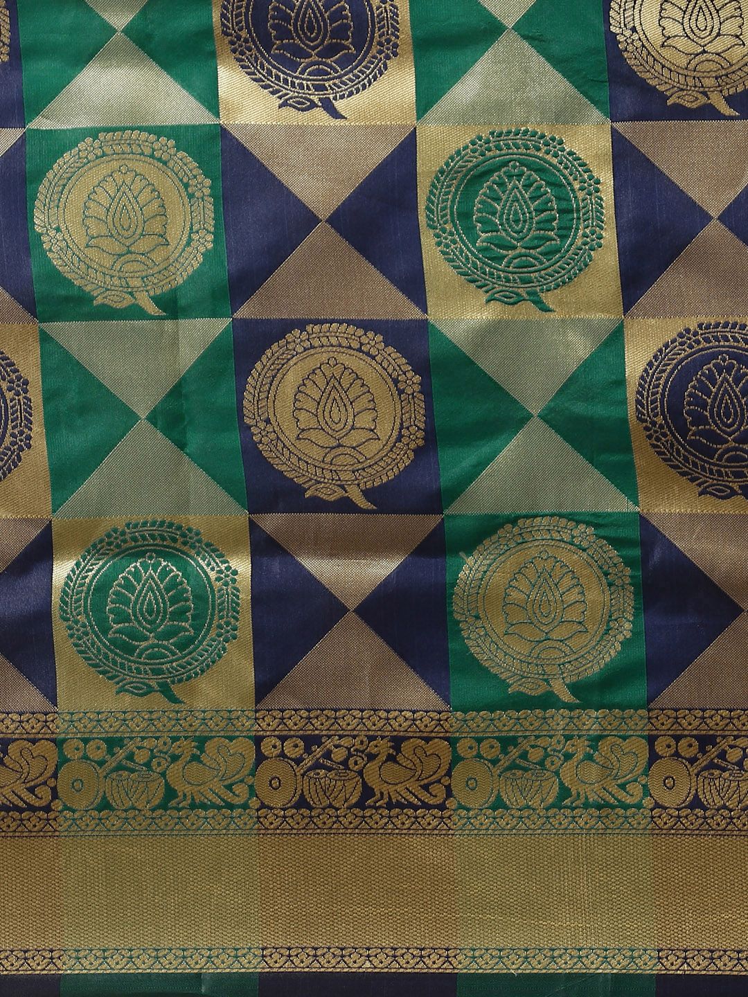 Saree mall Navy Blue & Teal Green Ethnic Woven Design Banarasi Saree