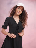 DressBerry Puff Sleeves A-Line Dress with Ruffled Detail