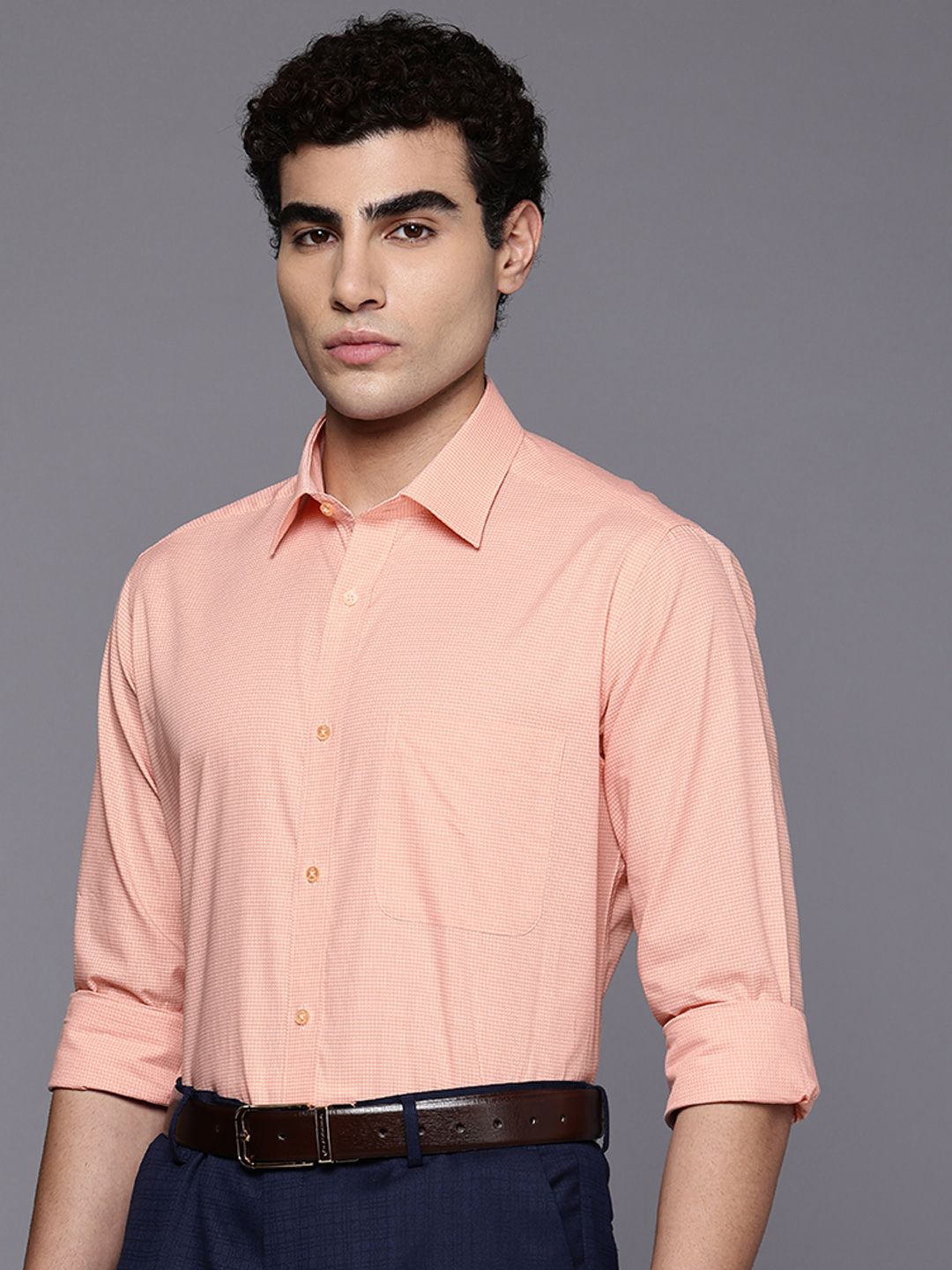 Raymond Pure Cotton Slim Fit Micro Checks Formal Shirt