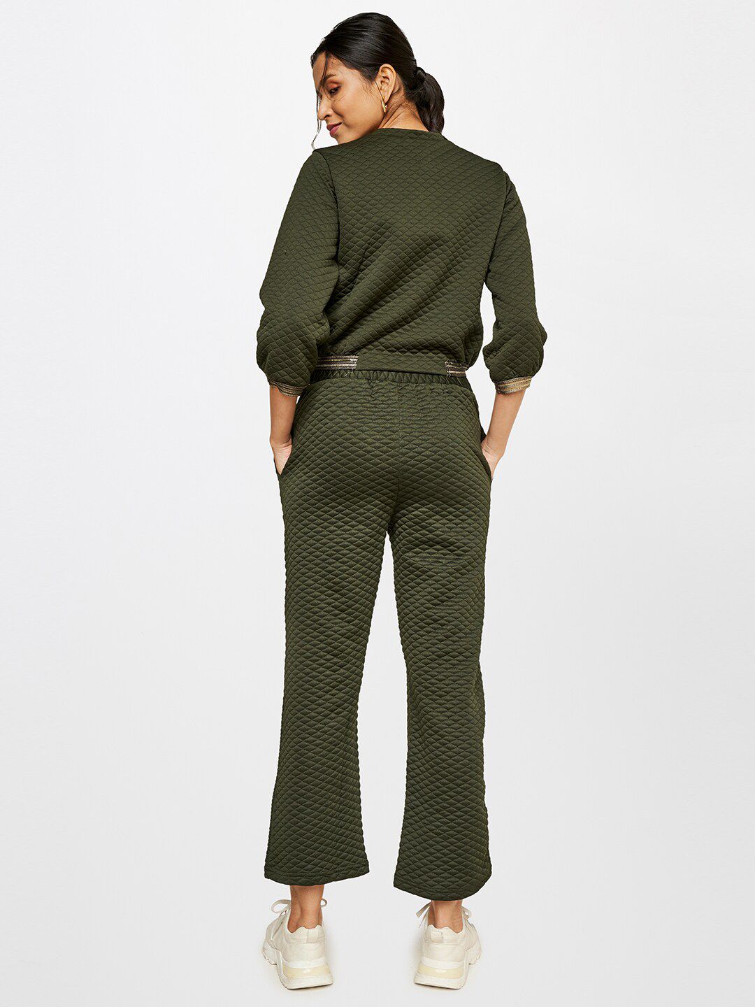 AND Women Olive Green Self Design Co-ords