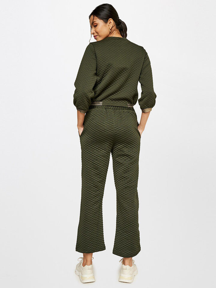AND Women Olive Green Self Design Co-ords