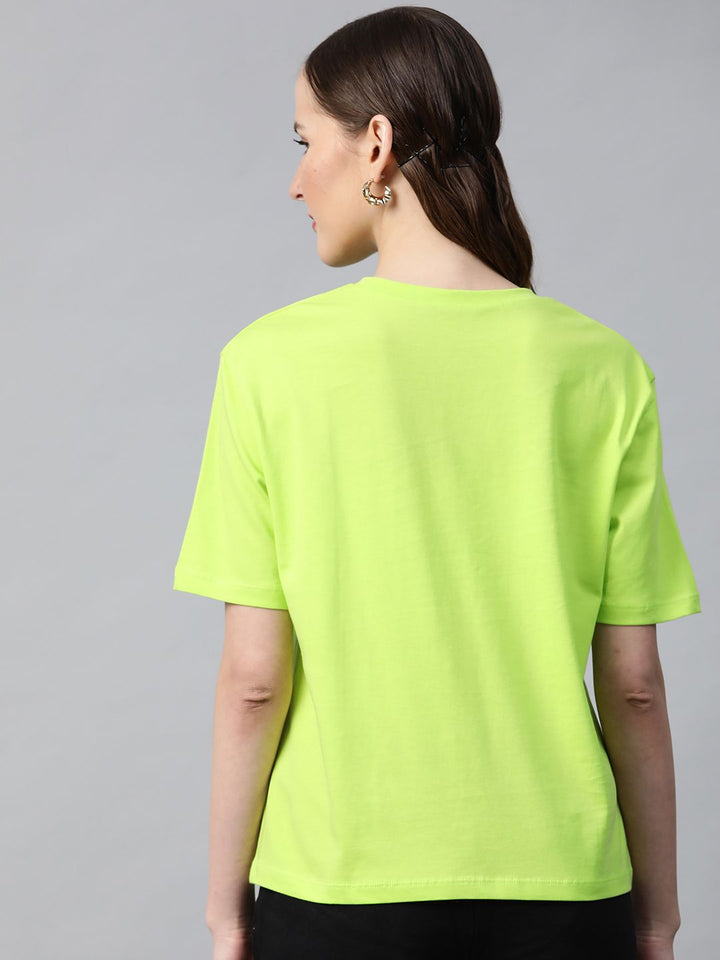 SASSAFRAS Women Fluorescent Green Blessed Print Round Neck T-shirt