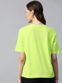 SASSAFRAS Women Fluorescent Green Blessed Print Round Neck T-shirt