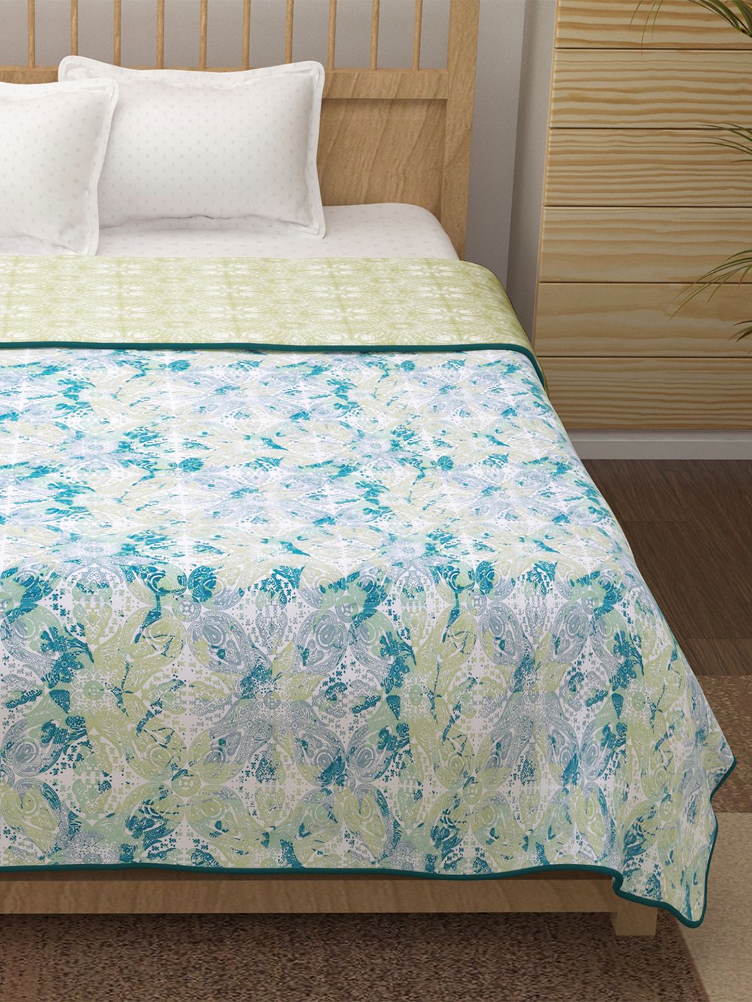 Story@home Cream-Coloured Printed AC Room 150 GSM Reversible Cotton Double Bed Dohar