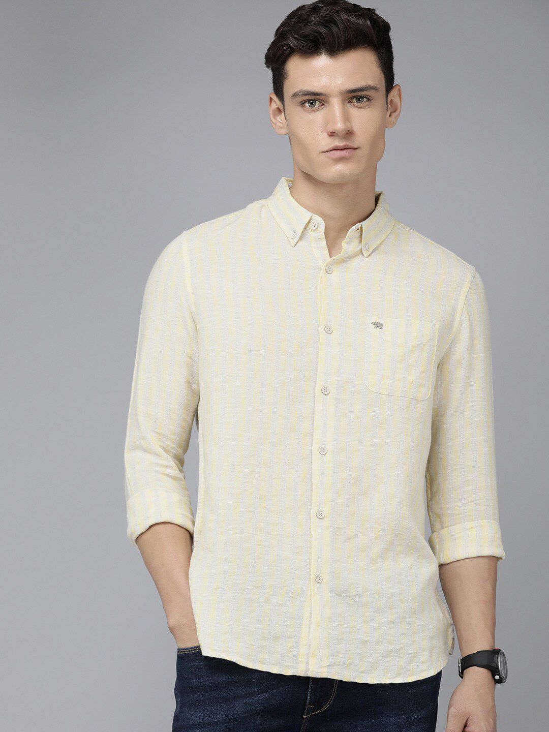 THE BEAR HOUSE Striped Spread Collar Slim Fit Opaque Casual Shirt