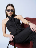 STREET 9 Black Halter Neck Pure Cotton Crop Top