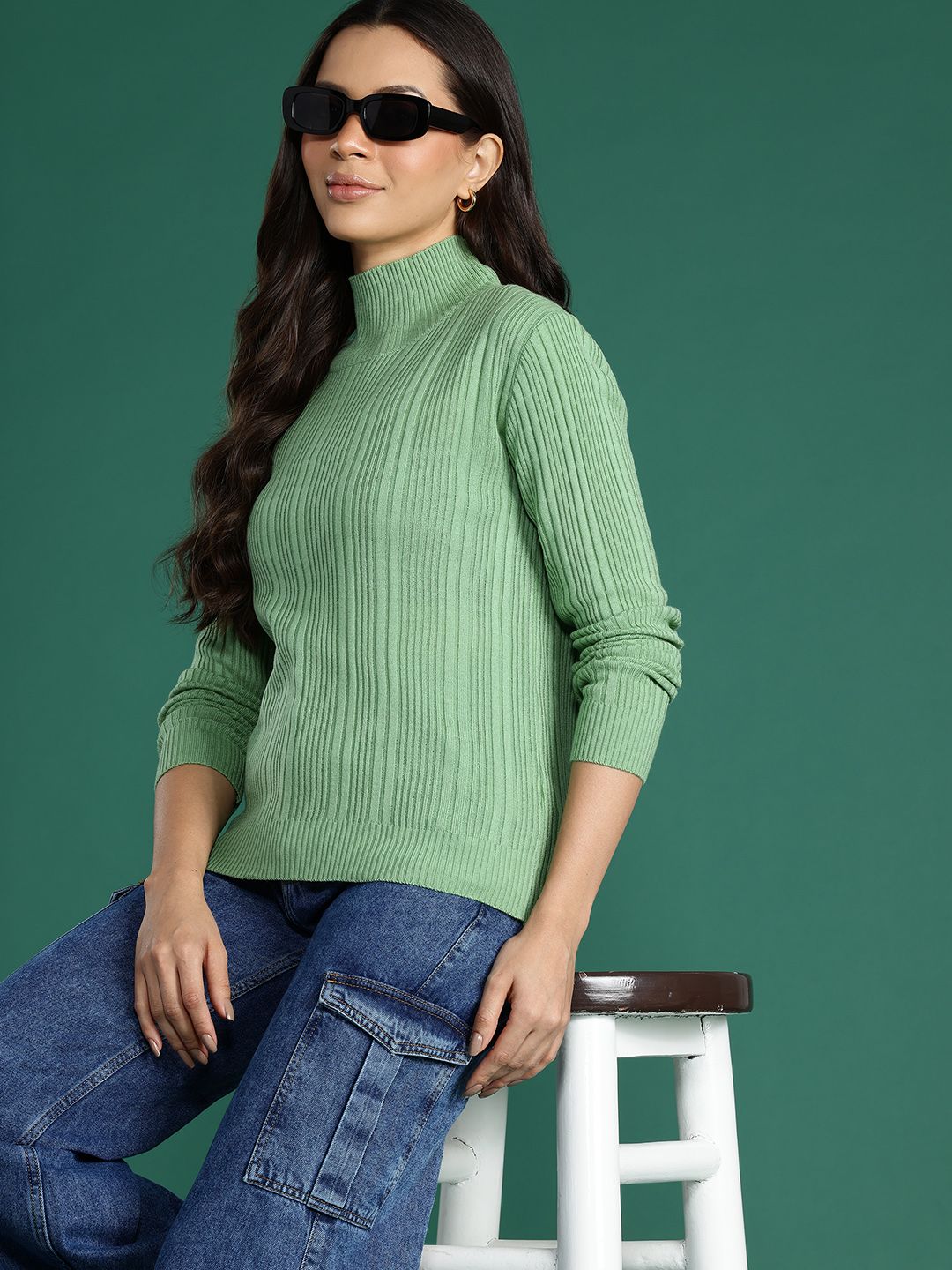 DressBerry Acrylic Turtle Neck Ribbed Pullover