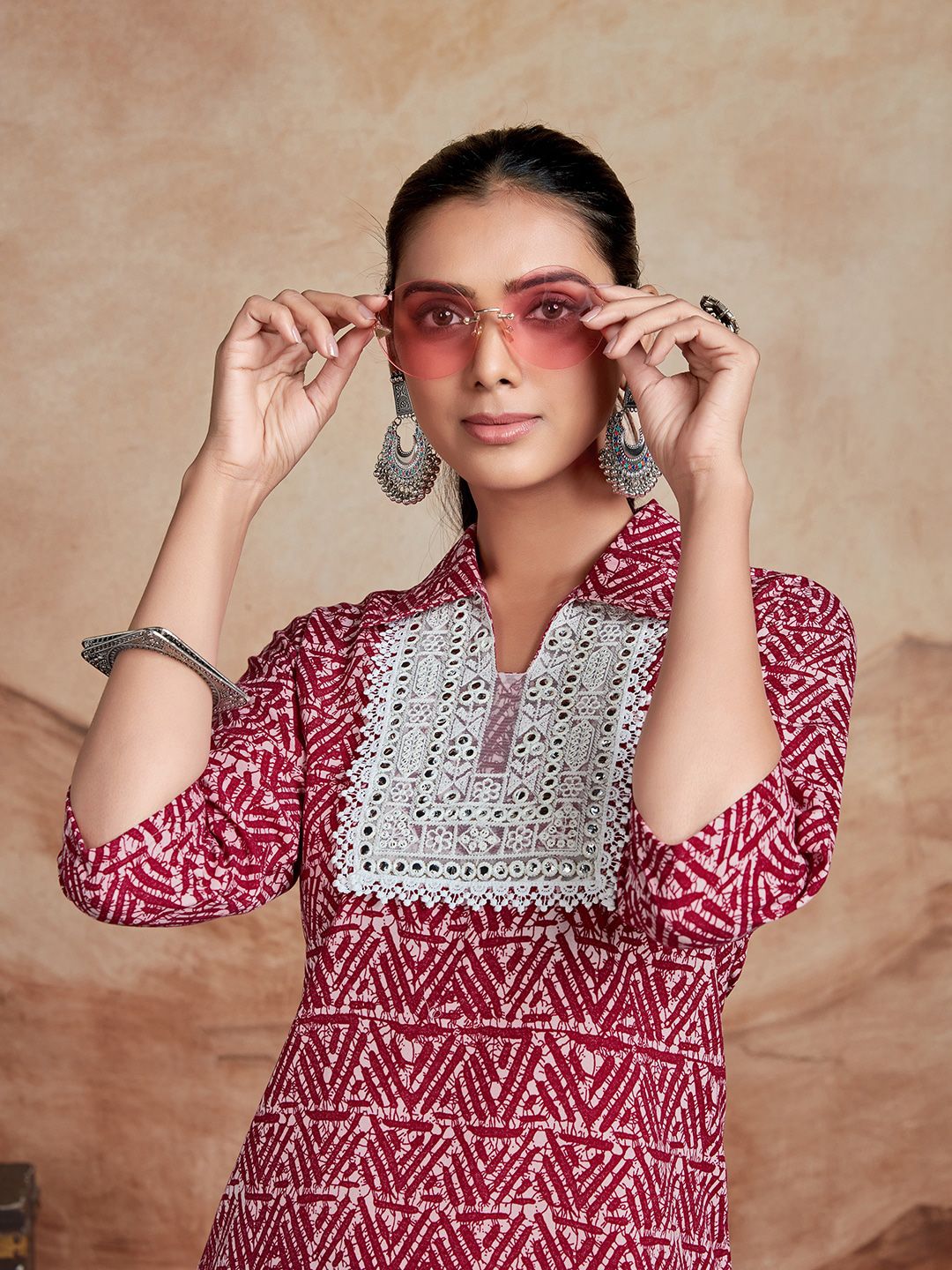 KALINI Ethnic Motifs Printed Mirror Work Regular Mirror Work Kurta with Salwar
