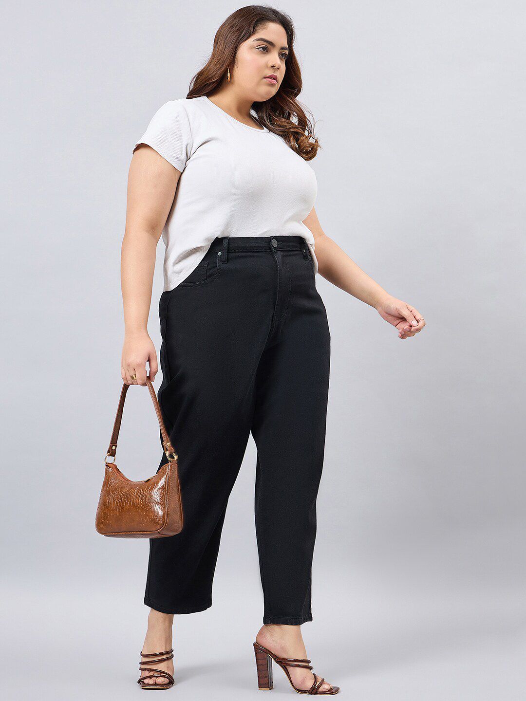 Style Quotient Women Plus Size Black Mom Fit High Rise Stretchable Denim Jeans