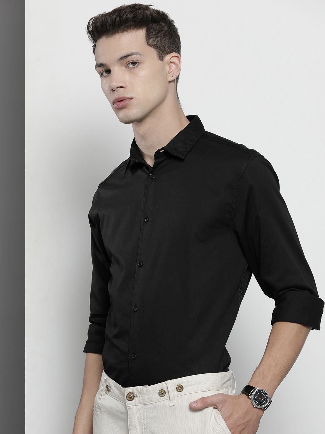 The Indian Garage Co Men Black Solid Comfort Casual Shirt