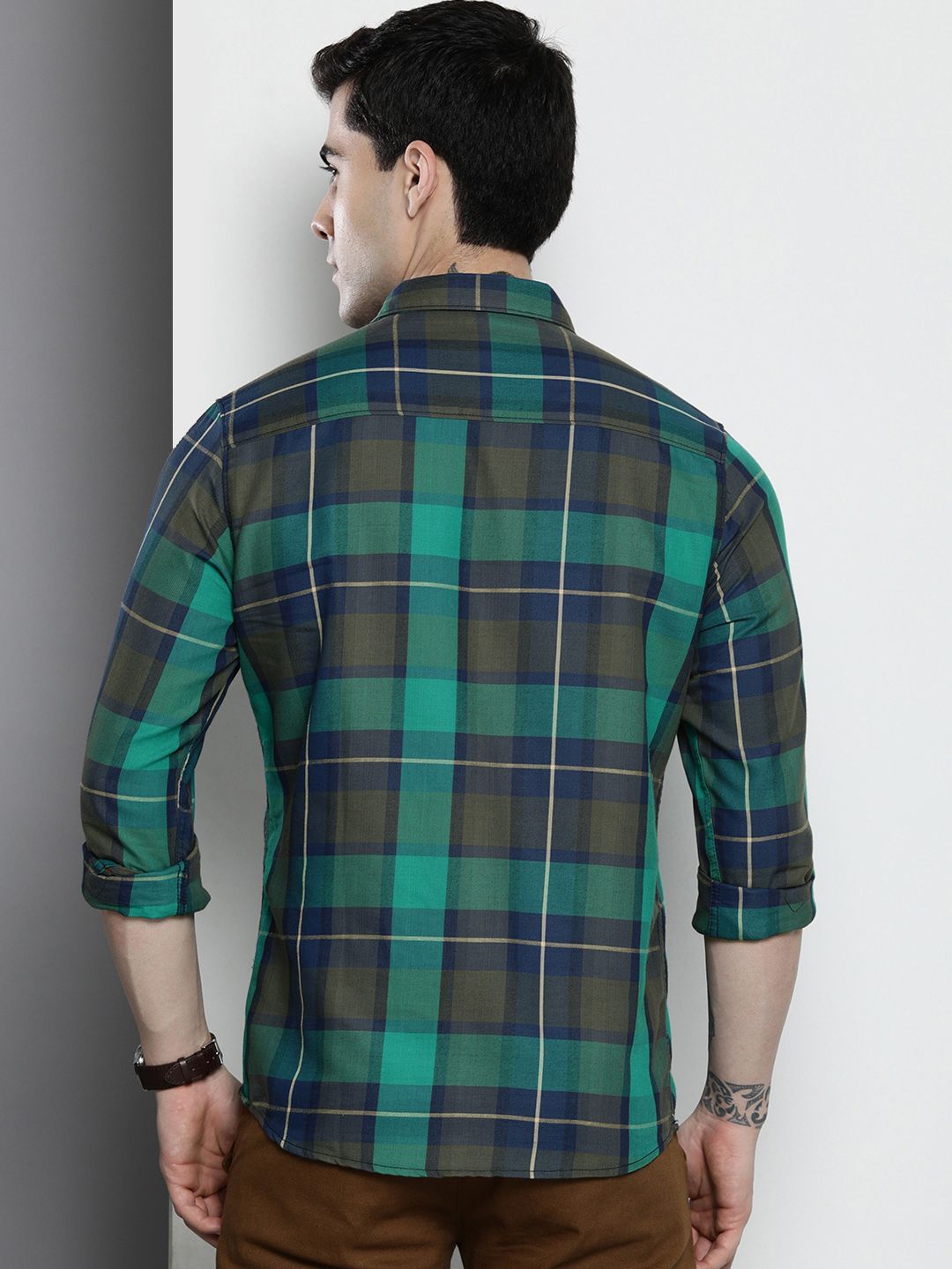 The Indian Garage Co Men Tartan Checked Casual Shirt