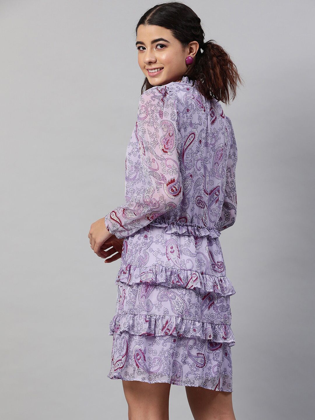 STREET 9 Woman Lavender Floral Tie-Up Neck Shirt Dress
