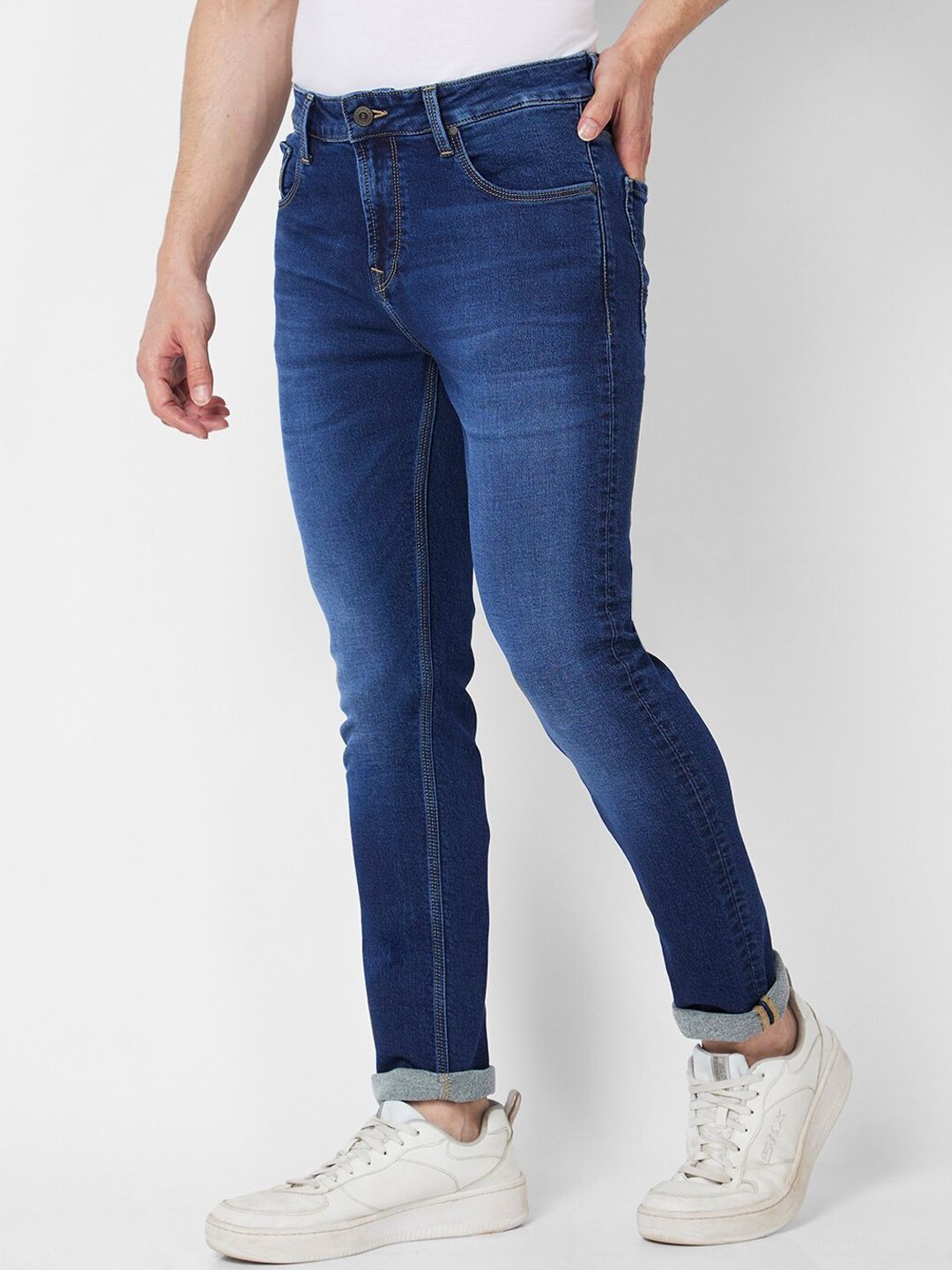 SPYKAR Men Skinny Fit Mid-Rise Heavy Fade Clean Look Stretchable Jeans