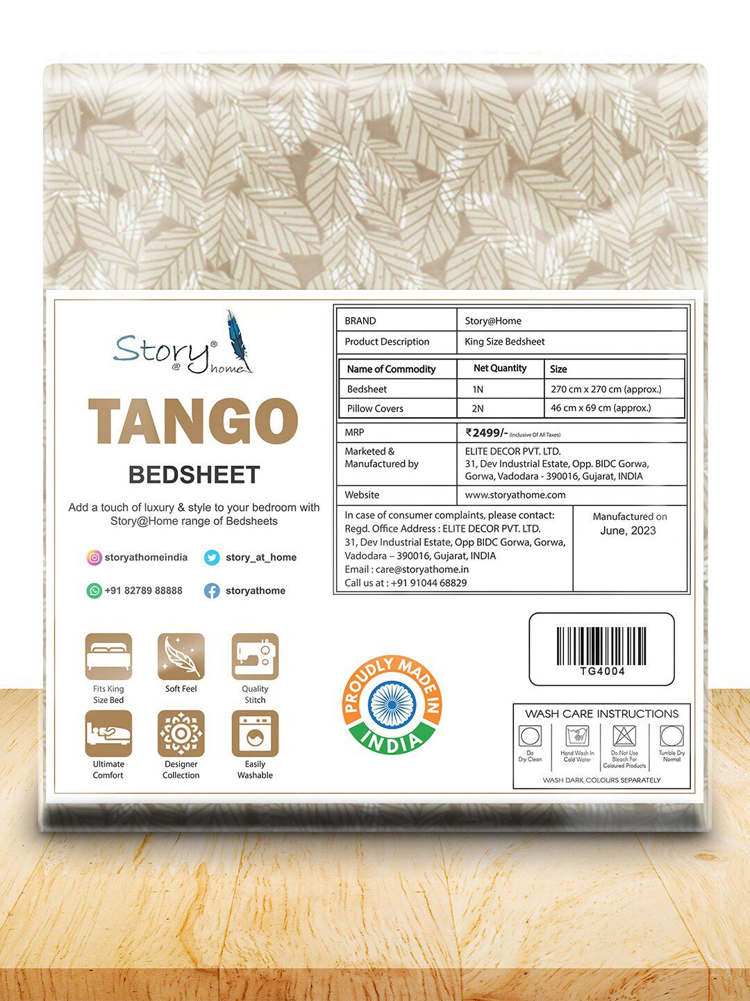 Story@home Tango Tan & White Microfiber Floral King Bedsheet With 2 Pillow Covers