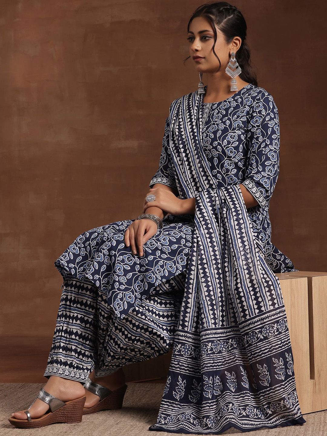 Libas Floral Printed Pure Cotton Kurta with Salwar & Dupatta