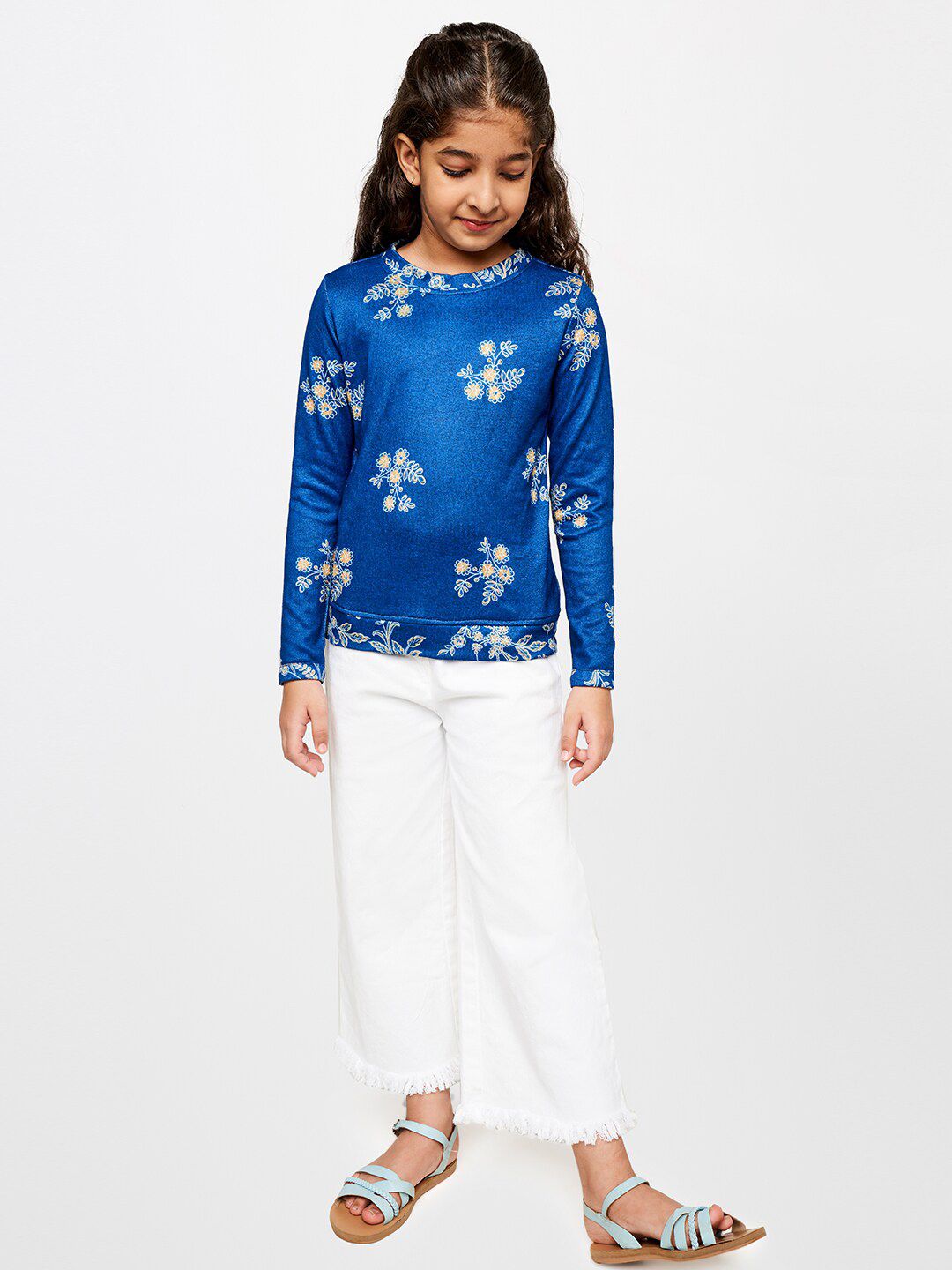 Global Desi Blue Floral Print Top