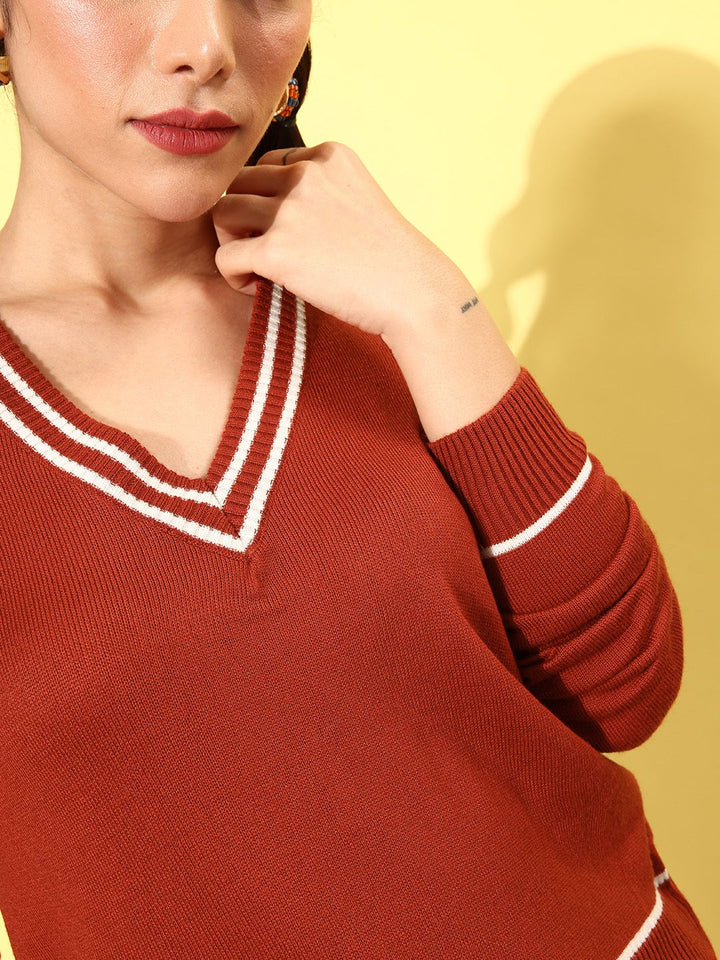 DressBerry V-Neck Ribbed Hem Pullover