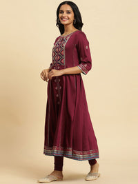 W Purple Ethnic Motifs Yoke Design Gotta Patti A-Line Kurta