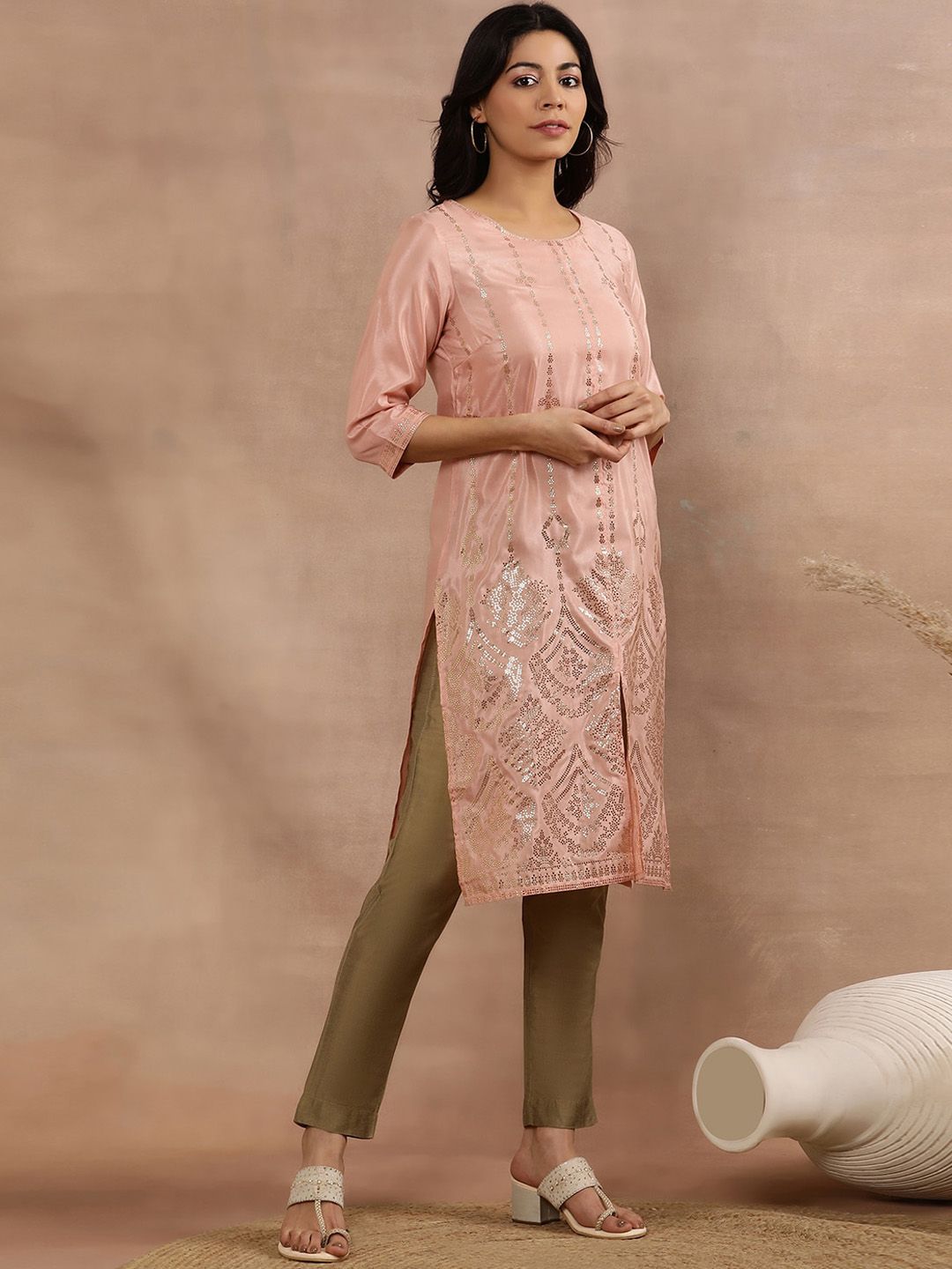 W Printed Regular Sequinned Kurta with Trouser
