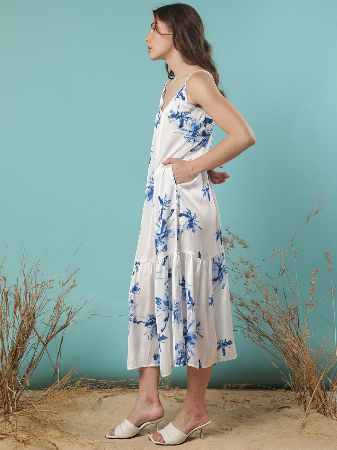 RAREISM Floral Printed A-Line Midi Dress