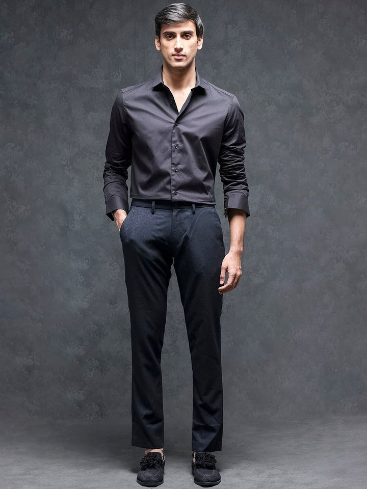 RARE RABBIT Men Seth Mid-Rise Slim Fit Flat-Front Plain Trouser