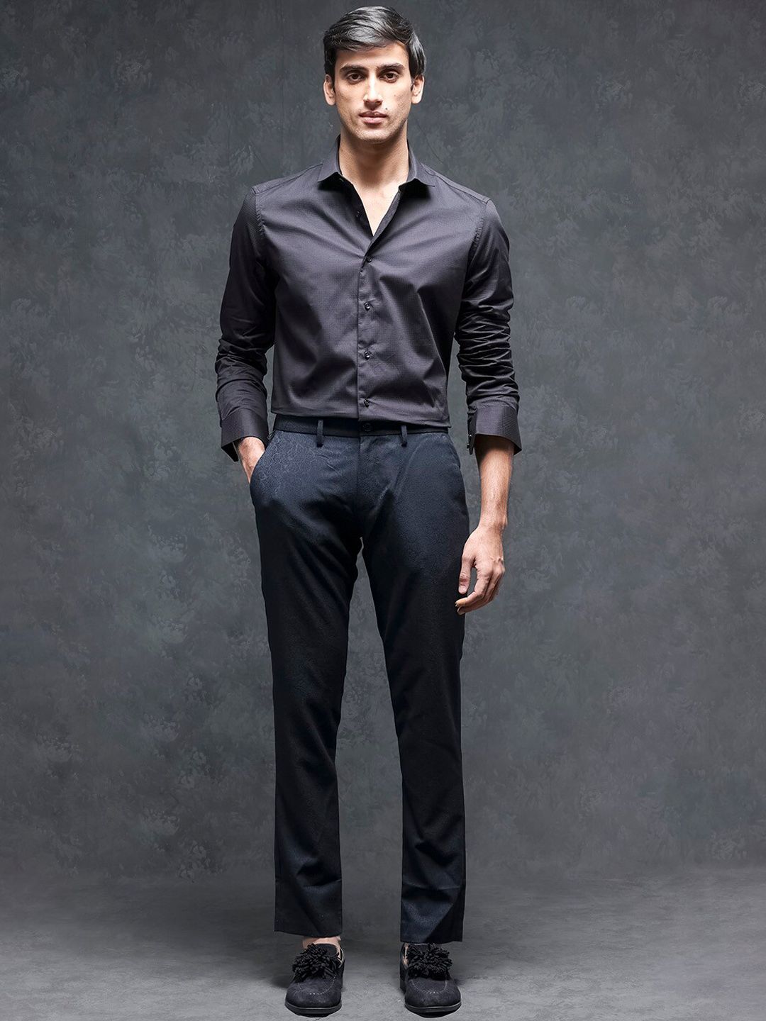 RARE RABBIT Men Seth Mid-Rise Slim Fit Flat-Front Plain Trouser