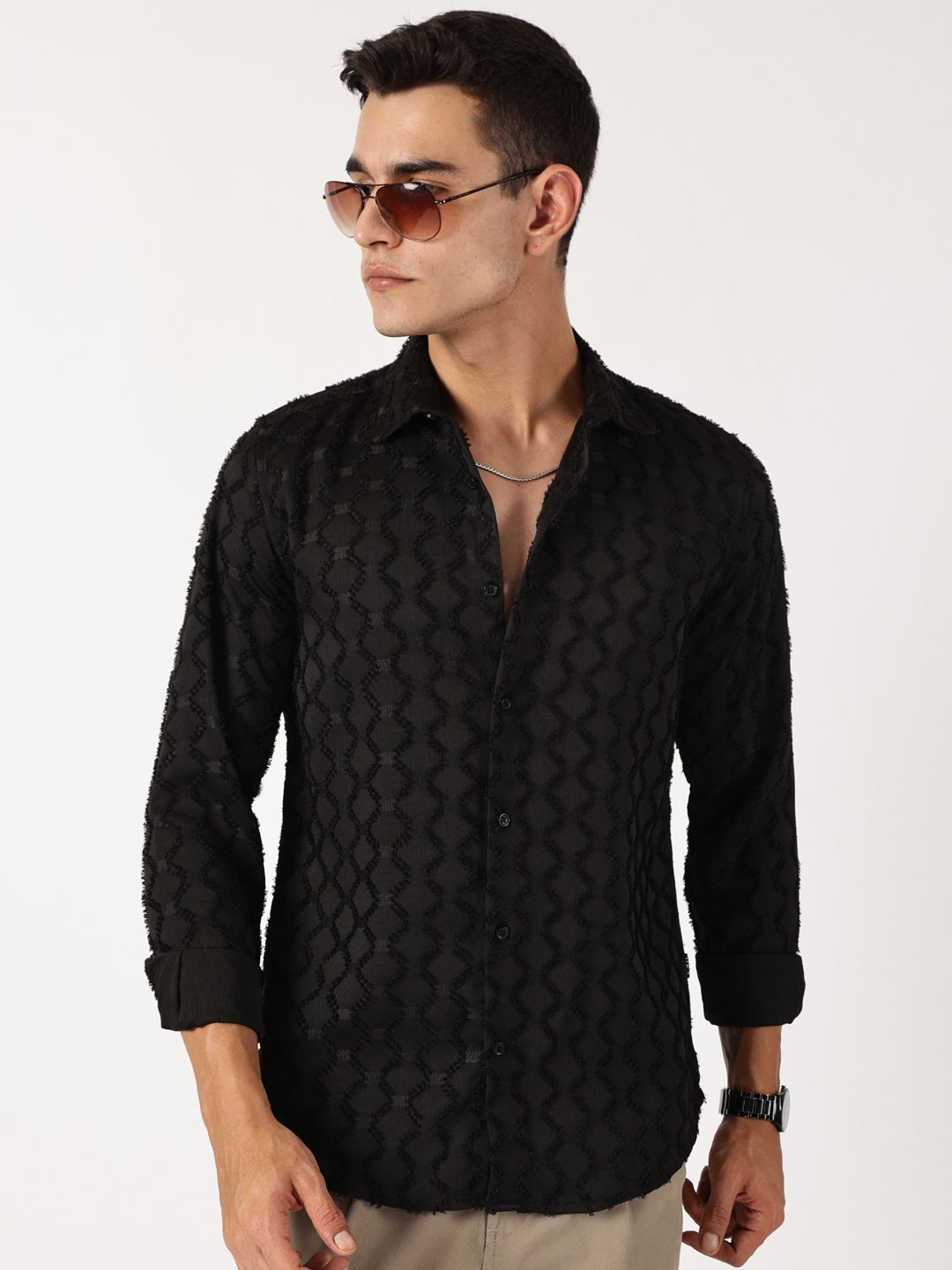 Thomas Scott Men Premium Spread Collar Textured Casual Shirt