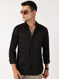 Thomas Scott Men Premium Spread Collar Textured Casual Shirt