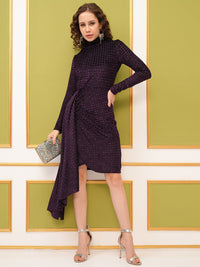Tokyo Talkies Velvet Mock Neck Sheath Knee Length Dress