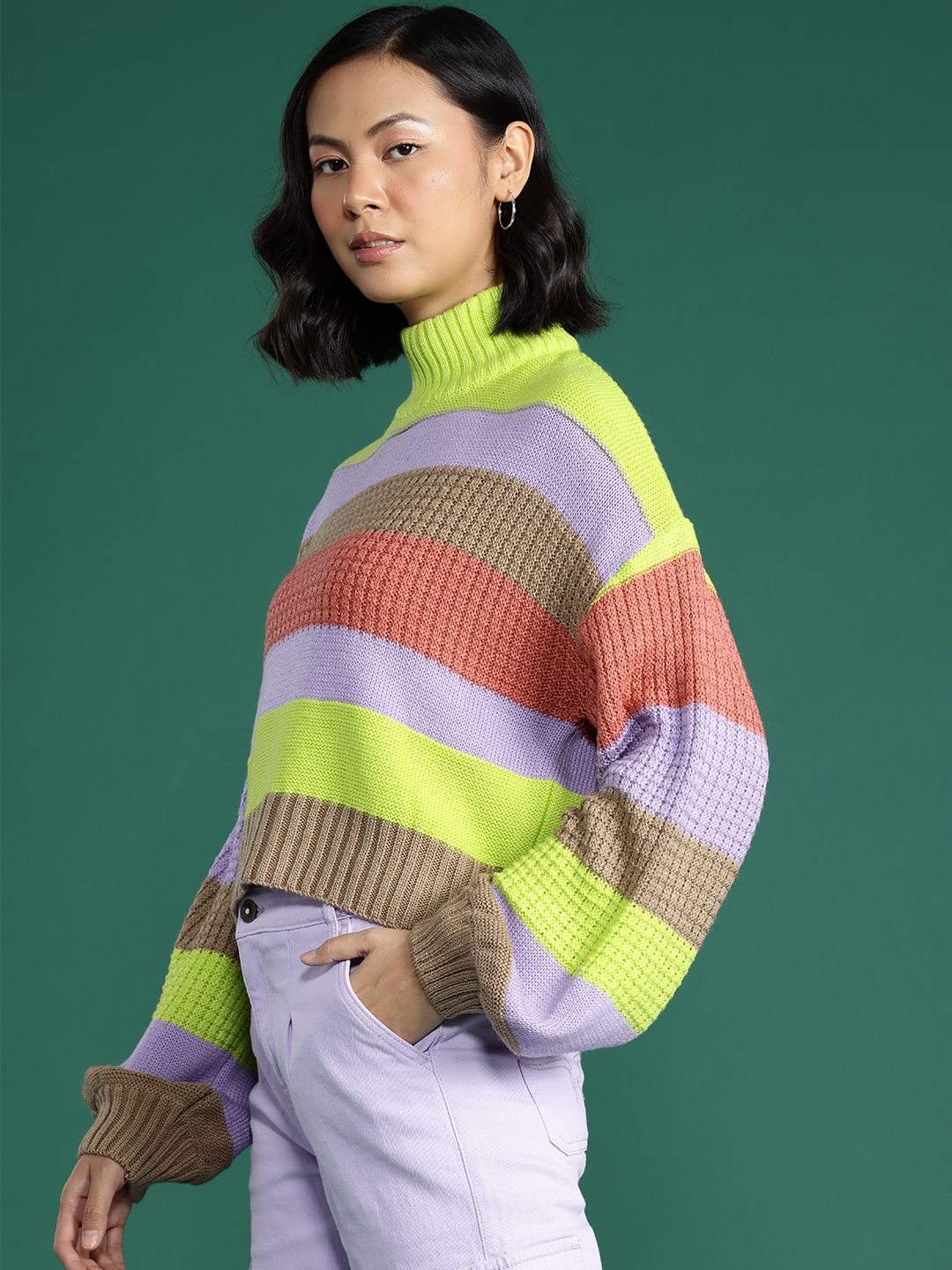 DressBerry Turtle Neck Striped Pullover