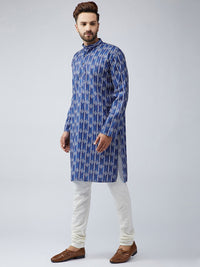 SOJANYA Men Blue Printed Straight Kurta