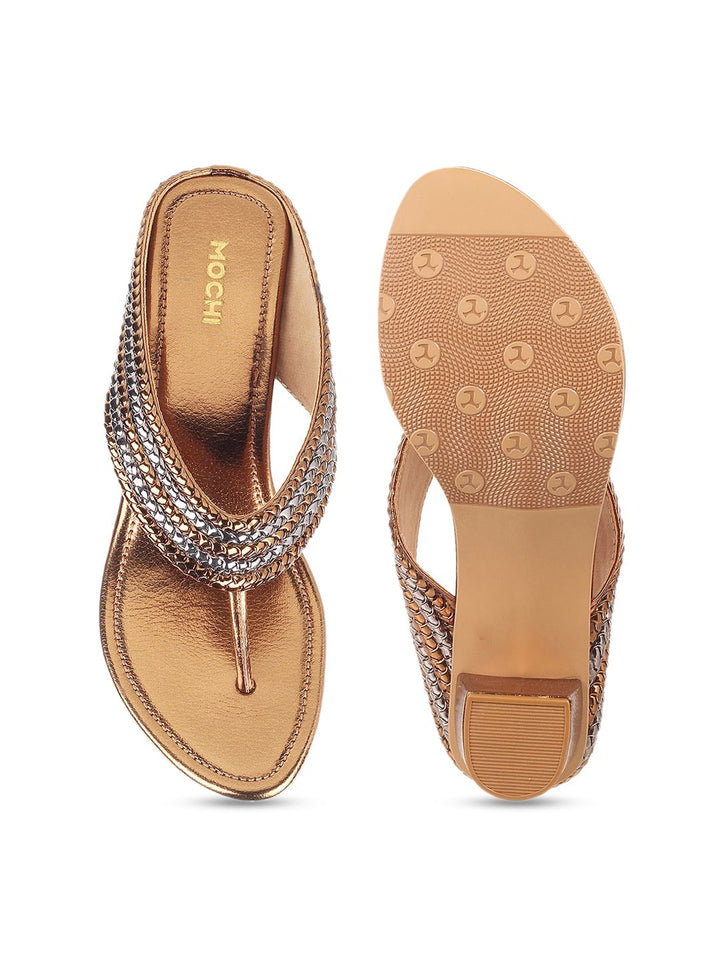 Mochi Gold-Toned Embellished Block Sandals