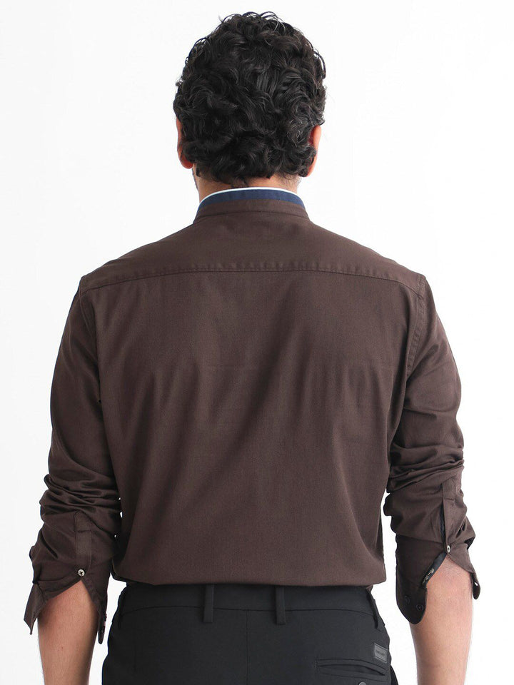 RARE RABBIT Men Tehran Band Collar Slim Fit Shirt