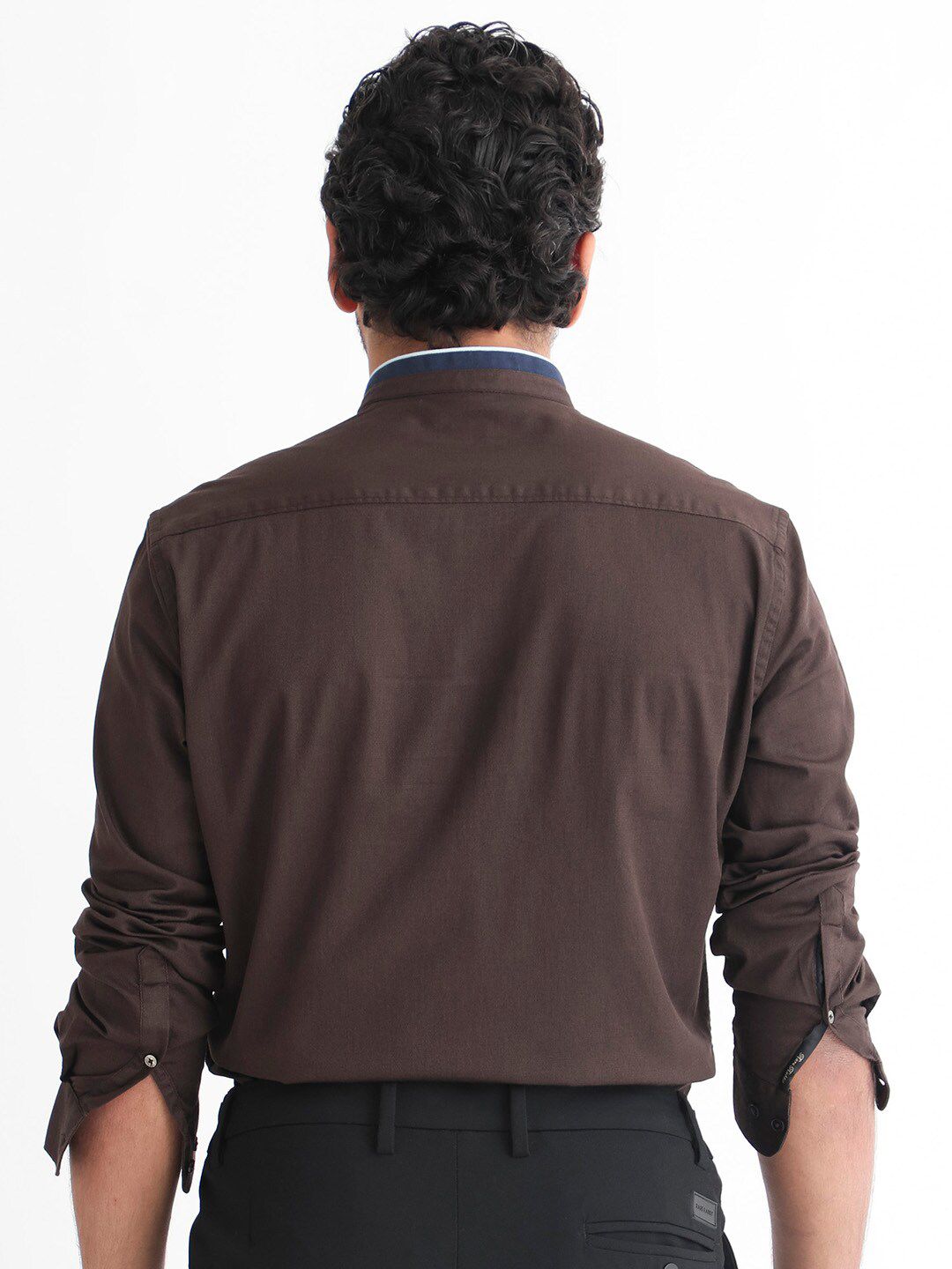 RARE RABBIT Men Tehran Band Collar Slim Fit Shirt
