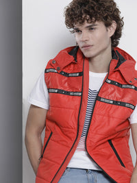 The Indian Garage Co Men Red Solid Padded Detachable Hood Jacket