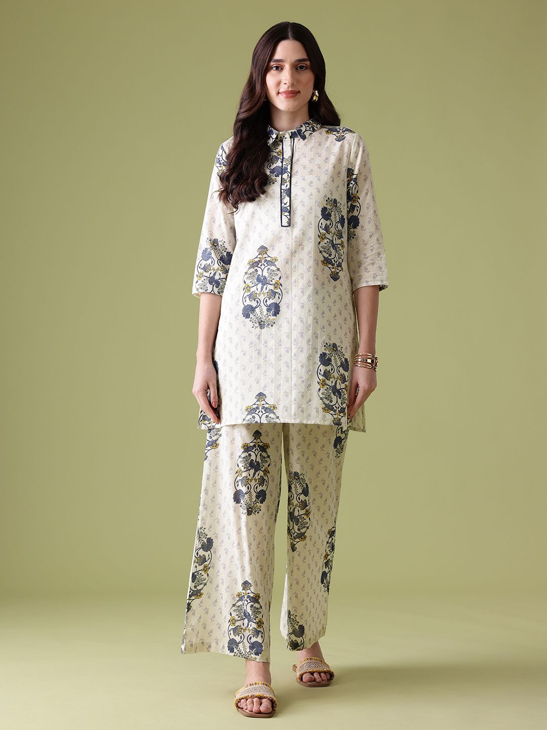 Anouk Floral Print Cotton Kurta with Palazzos