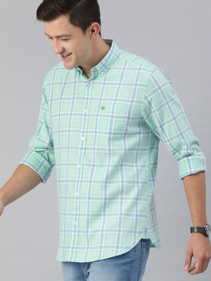 THE BEAR HOUSE Men Sea Green & Blue Slim Fit Checked Casual Shirt