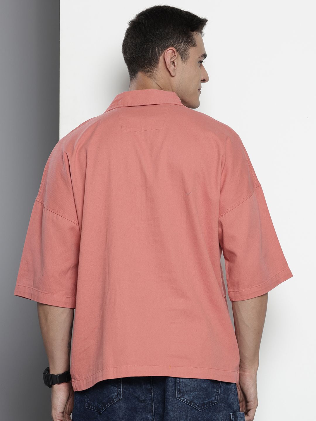 The Indian Garage Co Pure Cotton Half Zipper Oversized Casual Shirt