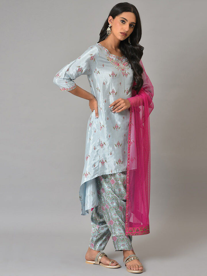 W Festive Floral Print Rayon Kurta With Salwar & Dupatta