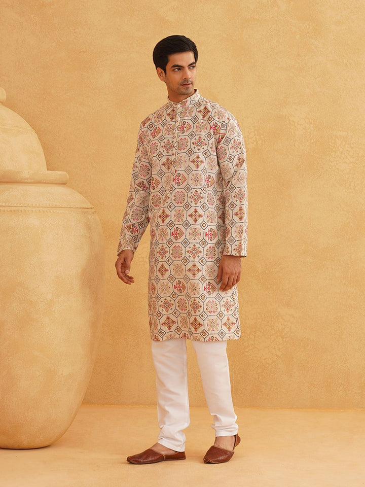 SOJANYA Ethnic Motifs Printed Mandarin Collar Kurta With Pyjamas