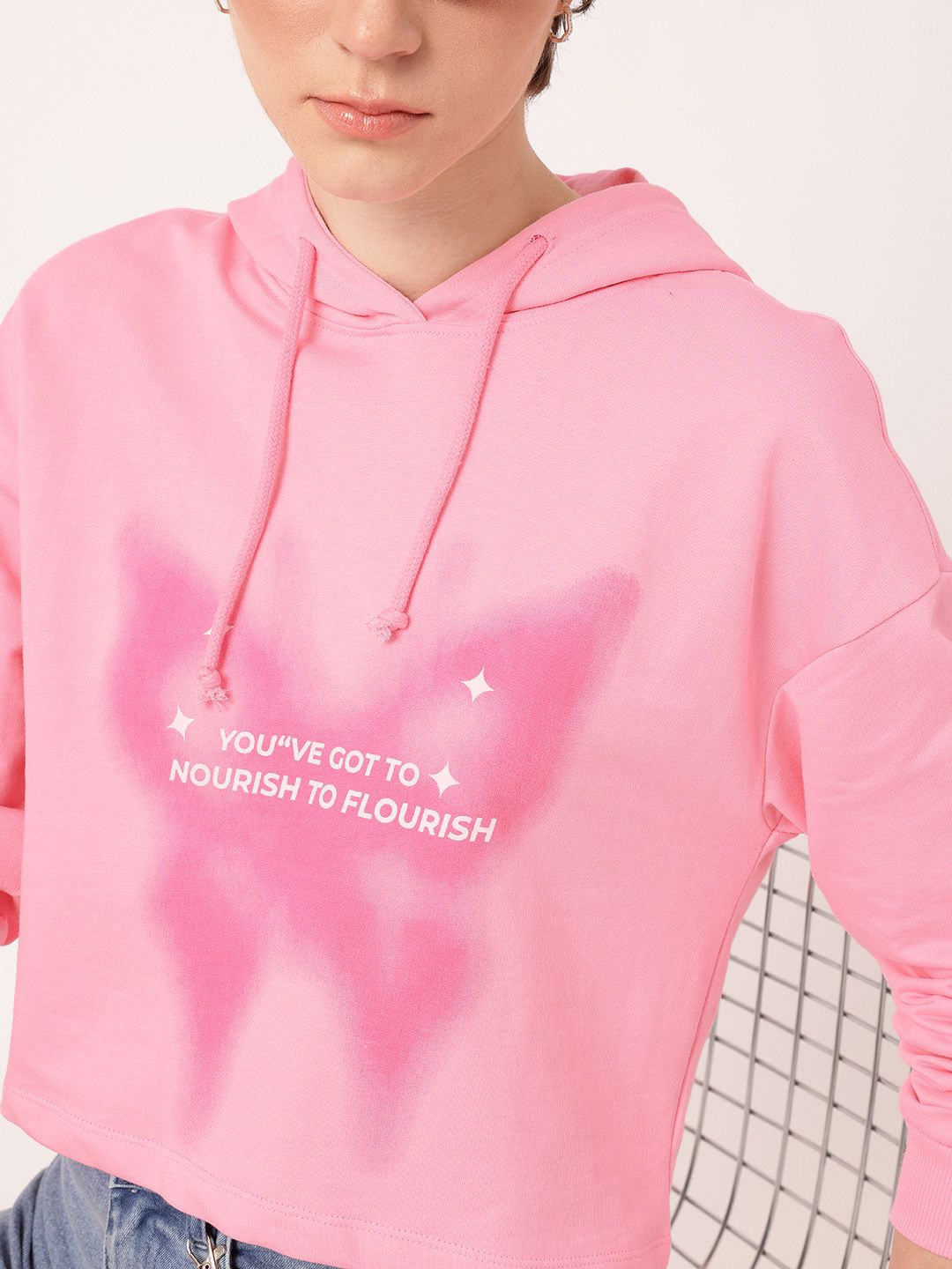 DressBerry Printed Hooded Cotton Terry Relaxed Fit Sweatshirt