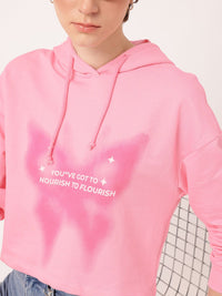 DressBerry Printed Hooded Cotton Terry Relaxed Fit Sweatshirt