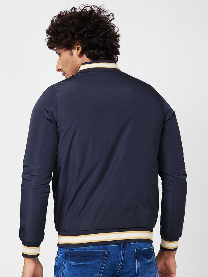 SPYKAR Stand Collar Bomber With Patchwork Jacket