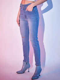 STREET 9 Women Blue Slim Fit Slash Knee Pure Cotton Jeans